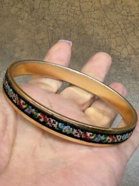Gold-Tone Floral Embroidered Bangle Bracelet - Women's Jewelry